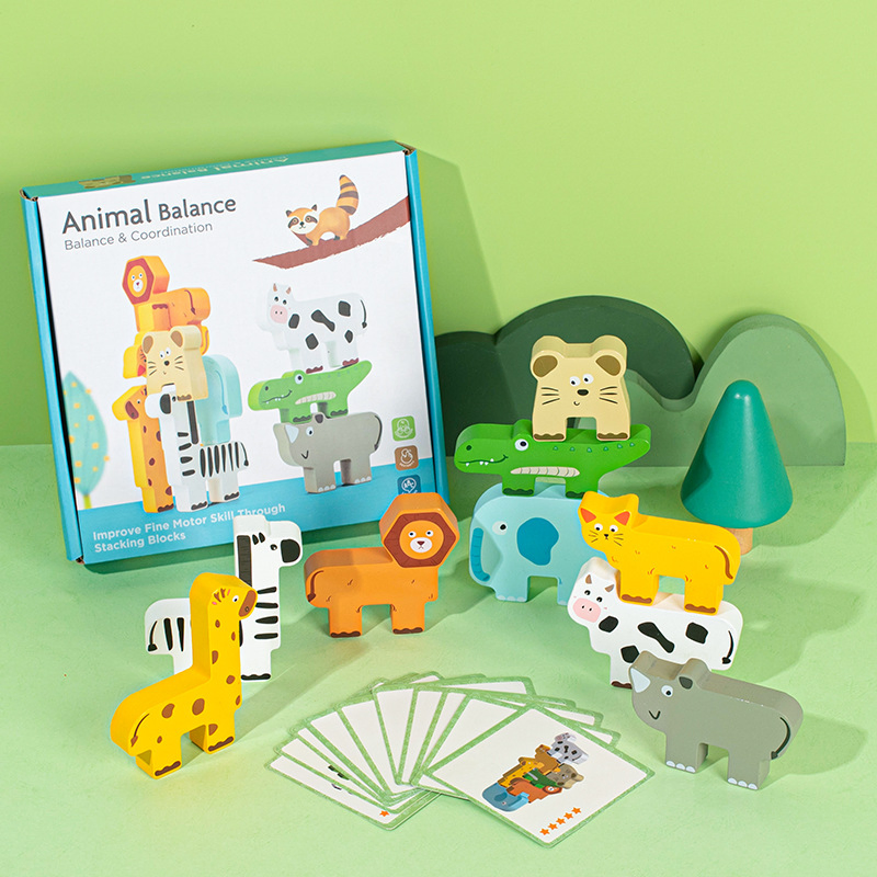 Montessori Wooden Animal Stacking Toys – 9 PCS Sorting Blocks for Toddlers Age 1-4