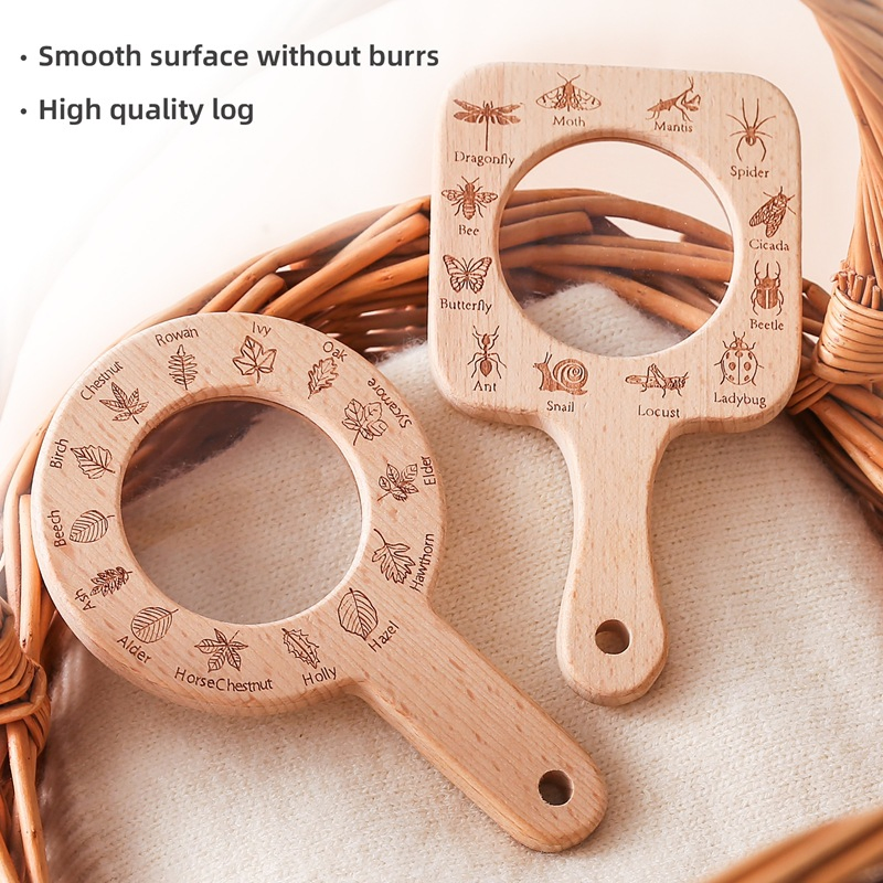 Wooden Educational Toys Magnifying Glass for Kids Montessori Explorer Tool for Outdoor Science Learning