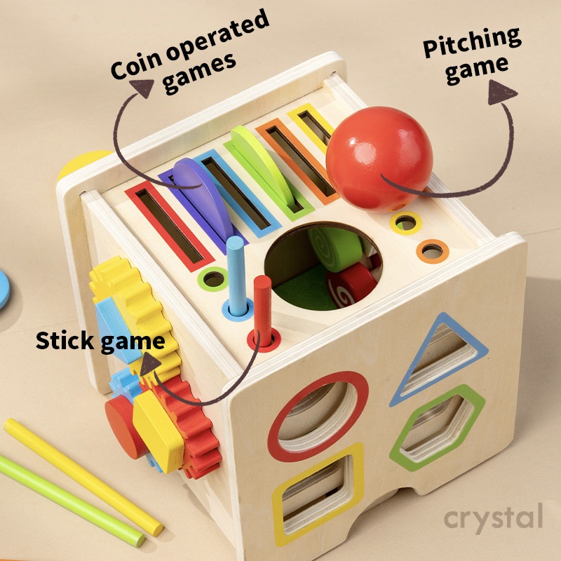 Crystal New 8 in 1 Montessori Intelligence Cube Colorful Bead Maze Shape Sorter Fine Motor Skill Toys for Kids Boys Girls