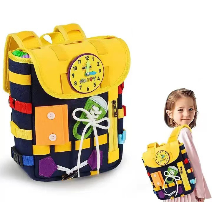 New Design Montessori Busy Board Bag Geometric Sensory Backpack Toy for Toddlers 1-3 Fashionable Gift for Boys Girls Autism