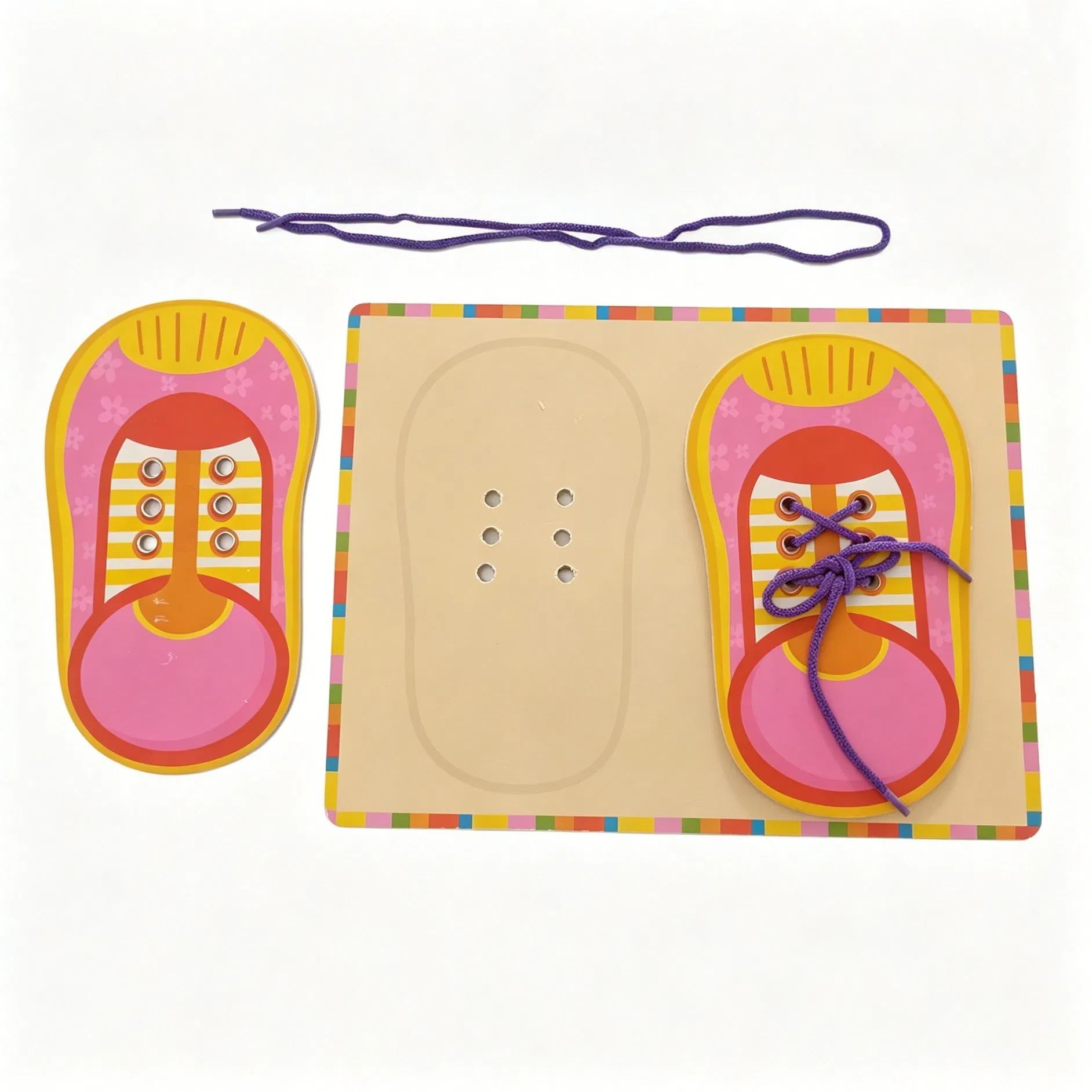 Early Learning Montessori Toddler Eco Friendly Lacing Shoe Wooden Toy for Kids