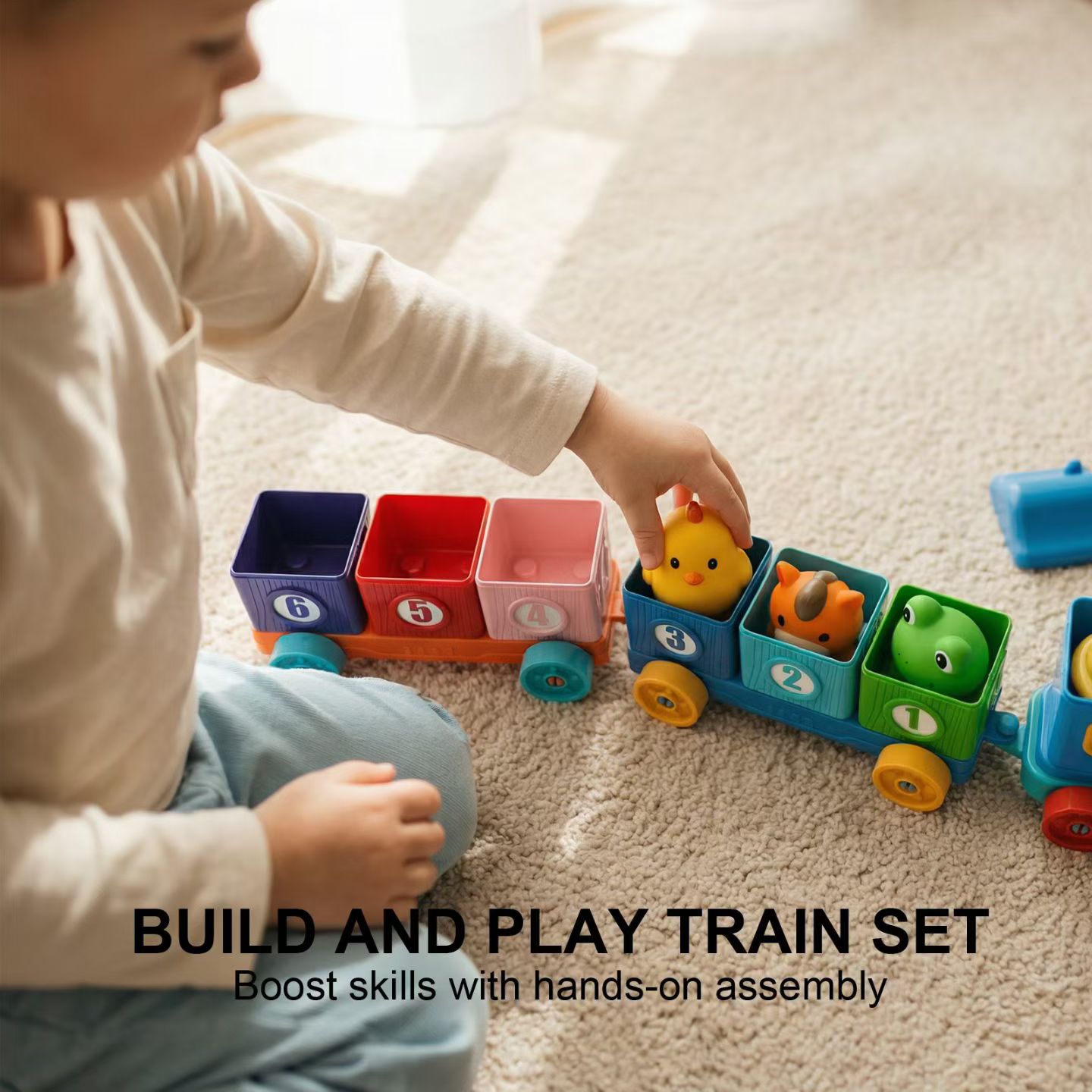 Toddler Early Learning Montessori Toys Farm Animals Train 10 Finger Puppets Sorting Counting Matching Toys