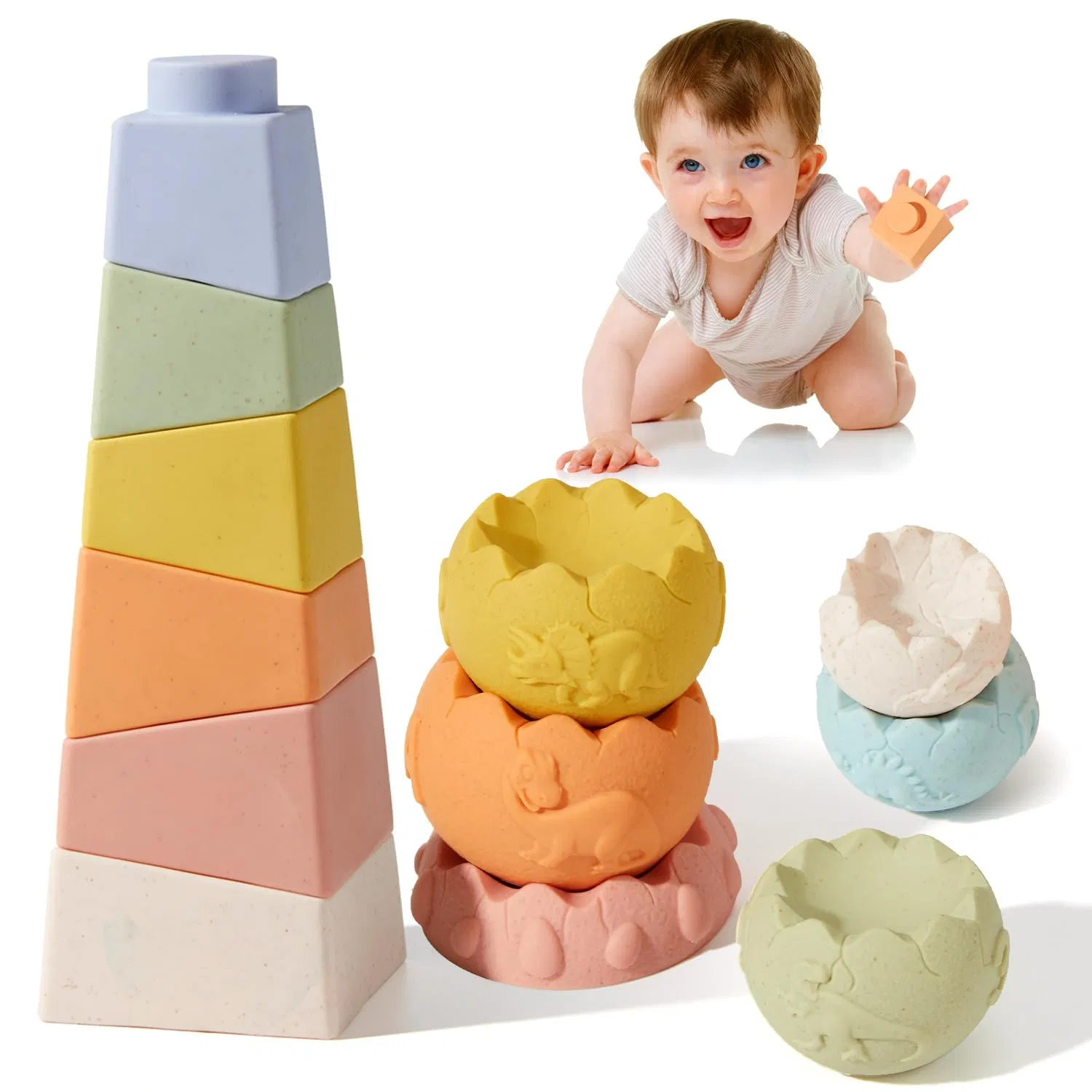 Baby Blocks, Stacking &amp; Building Toys for Babies, 6 PCS Soft Blocks for Babies 6-12 Months, Stacking Blocks for Toddlers 1-3, Montessori Toys for 1 to 3-Year