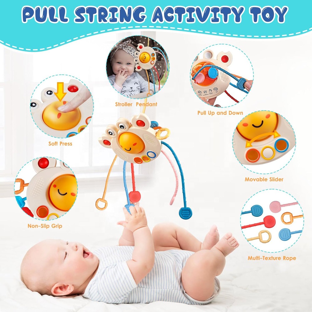 6 in 1 Montessori Sensory Activity Toy Sorting Matching Stacking Pull String Suction Cup Spinner Toy for Baby Fine Motor Skills
