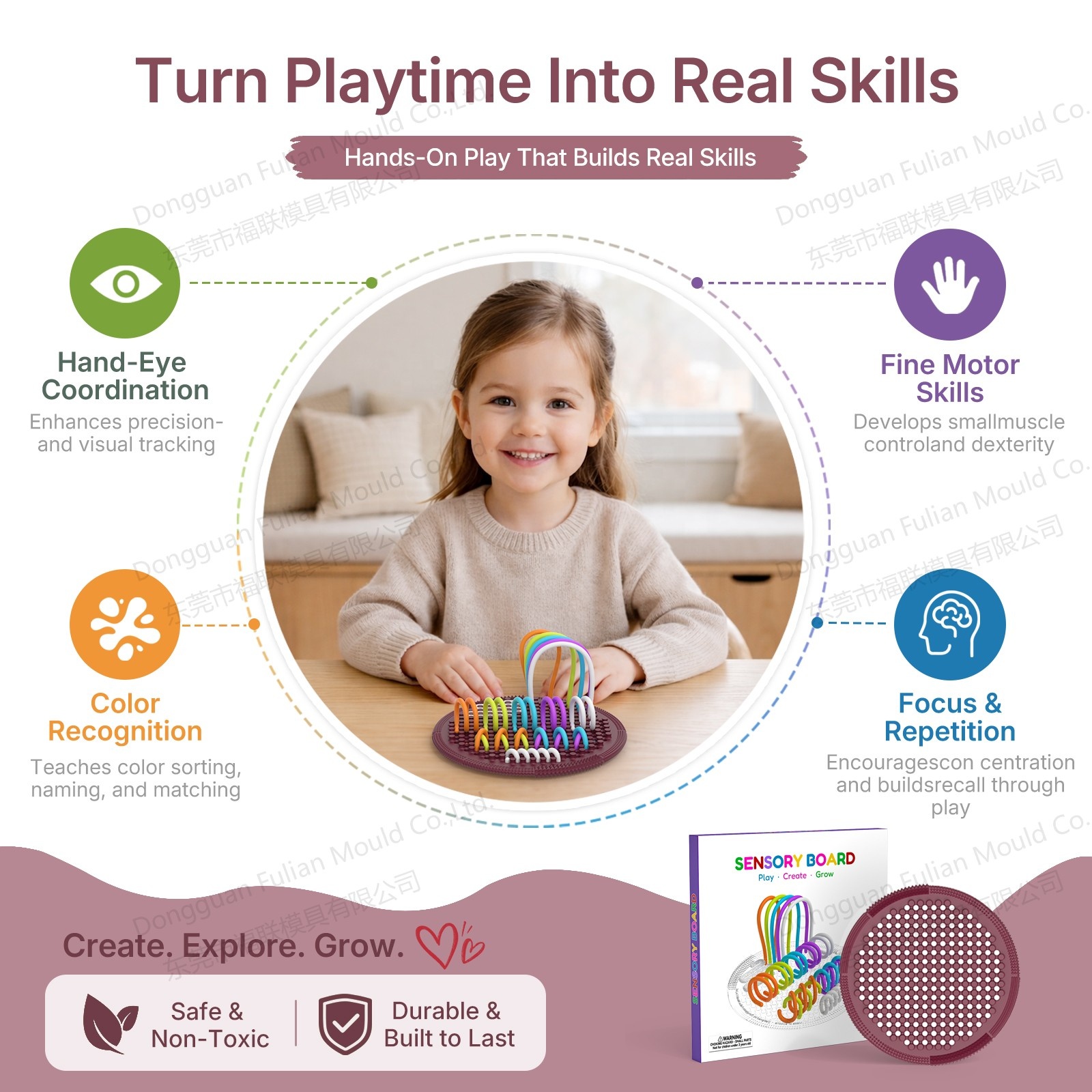 FLwarm Sensory Activity Board Silicone Fidget Toy Educational Calming Stress Anxiety ADHD Autism Ages 3-14+