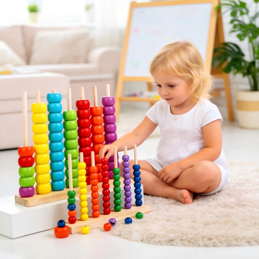 Safe Non-Toxic Wooden Abacus Counting Toy BPA-Free Montessori Math Toddlers Fine Motor Skills Development Educational Toy