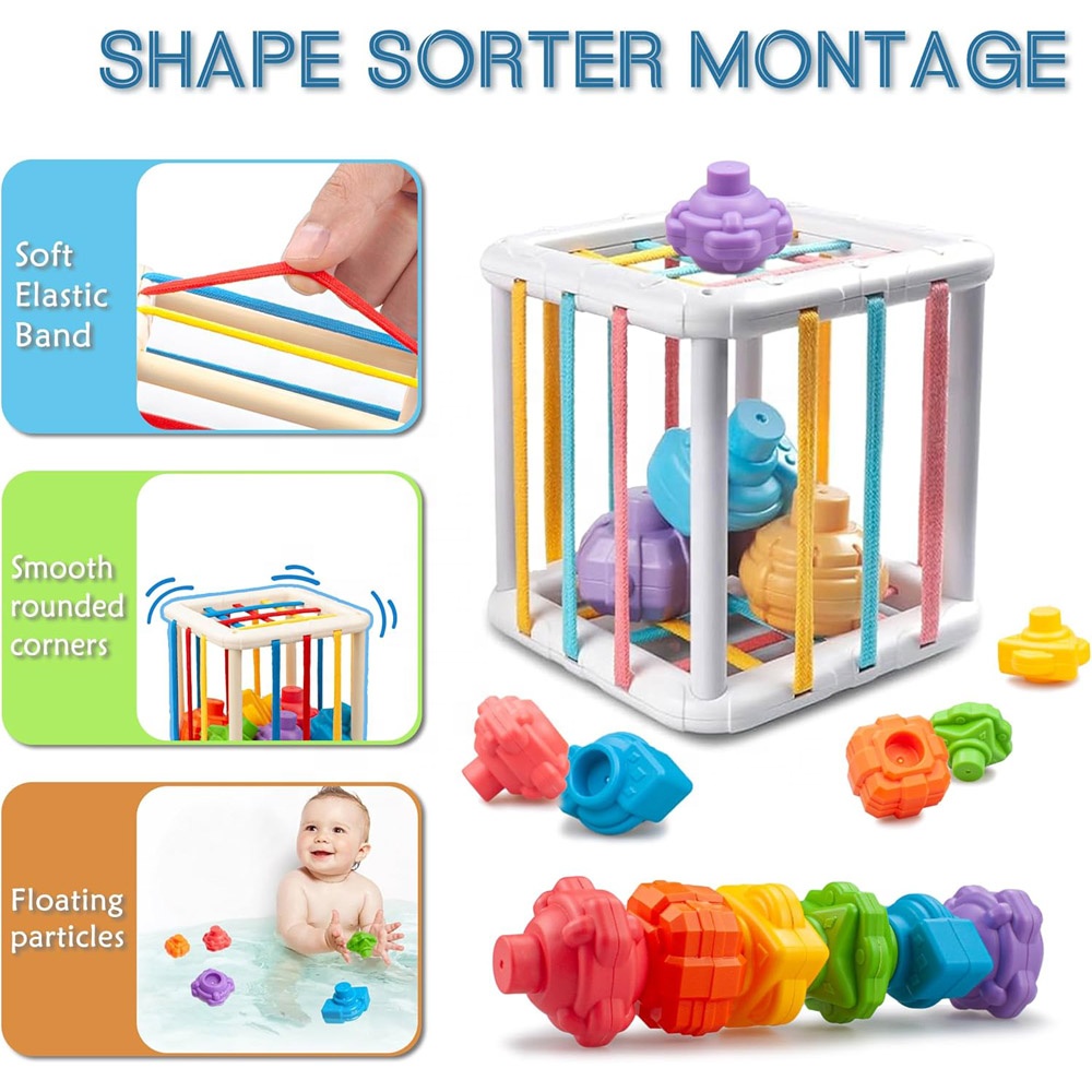 6 in 1 Montessori Sensory Activity Toy Sorting Matching Stacking Pull String Suction Cup Spinner Toy for Baby Fine Motor Skills