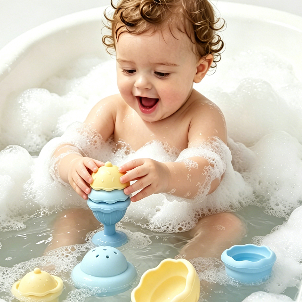 Manufacturer Montessori Ice Cream Stacker Silicone Stacking Toy for Baby 6-12 Months Educational Sensory Nesting Cups Set