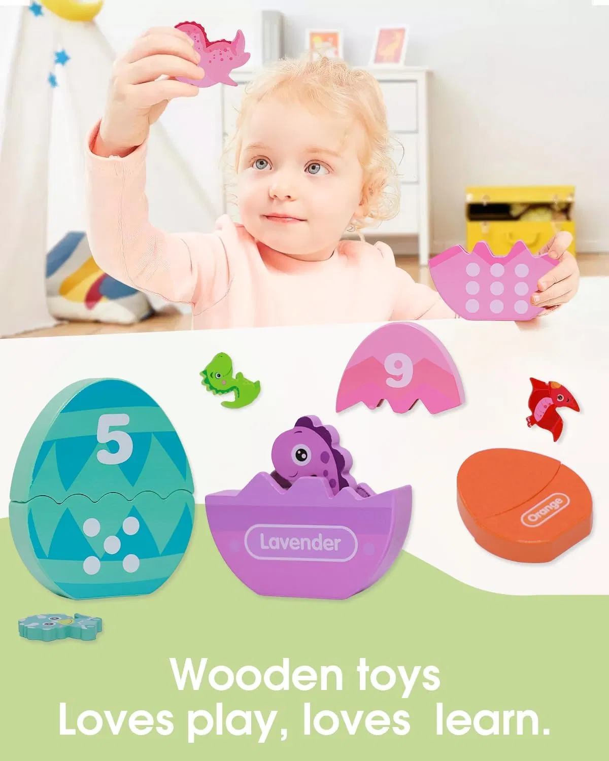 Toddlers Learning Toys Wooden Number Counting Montessori Educational Toys Matching Eggs Dinosaur Toys Sorting Fine Motor Games Christmas Birthday Gift for Kids