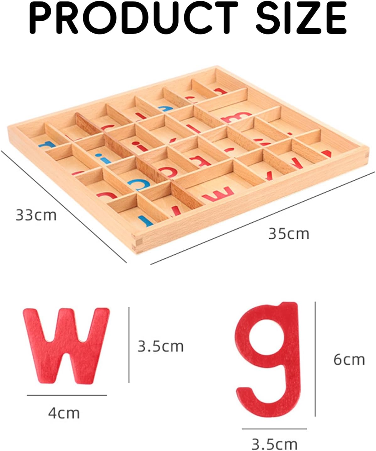 Montessori Spelling Language Learning Material Toy Wooden Removable Letters Preschool Items with Box (Red and Blue)