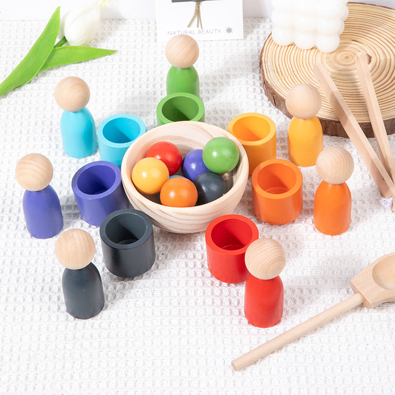 Montessori-Inspired 7-Color Wood Ball Cup Sorting Toy for Toddlers Educational Color Recognition Cognitive Matching 2026