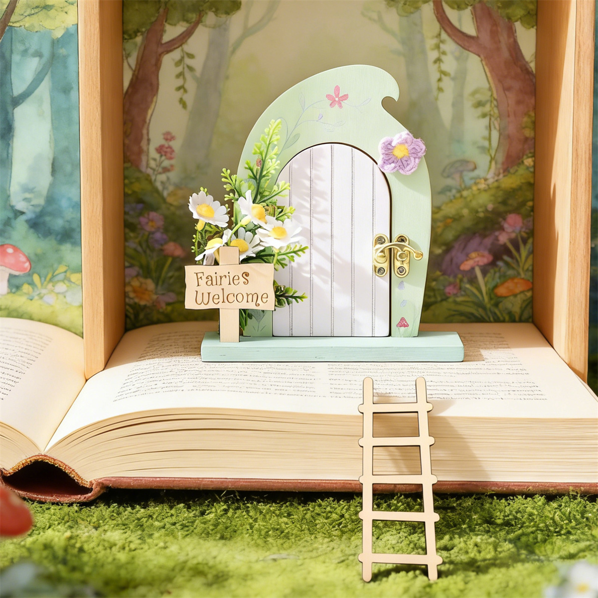 Tooth Fairy Door Kit Pastel Mint Green Wooden Fairy Door Kit Montessori Sensory Toy with CE/EN71 Certified Rocking Bead Maze