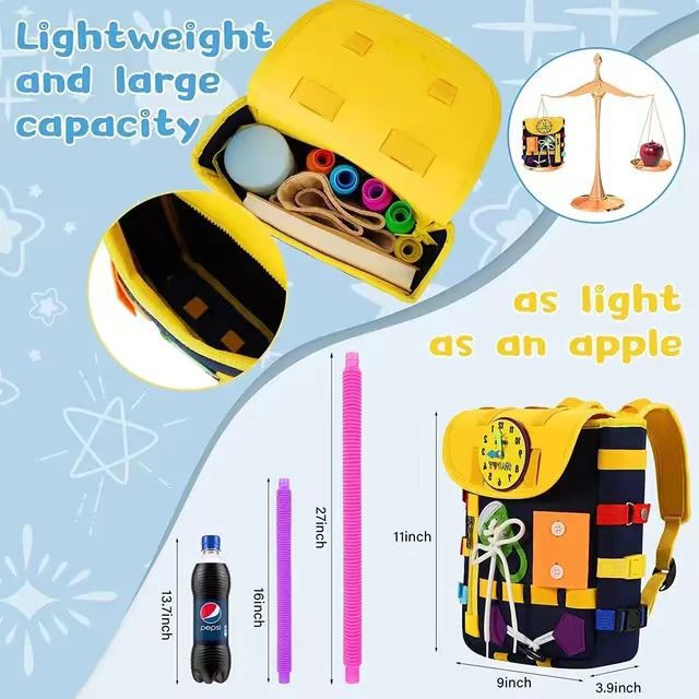 New Design Montessori Busy Board Bag Geometric Sensory Backpack Toy for Toddlers 1-3 Fashionable Gift for Boys Girls Autism
