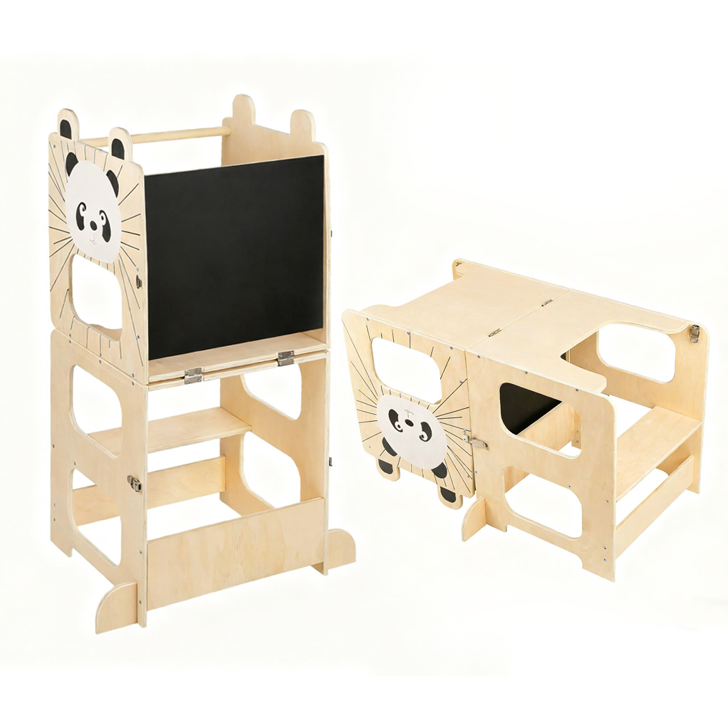 Montessori Bamboo Learning Tower Foldable Toddler Kitchen Helper Step Stool With Drawing Board Adjustable Kids Wholesale