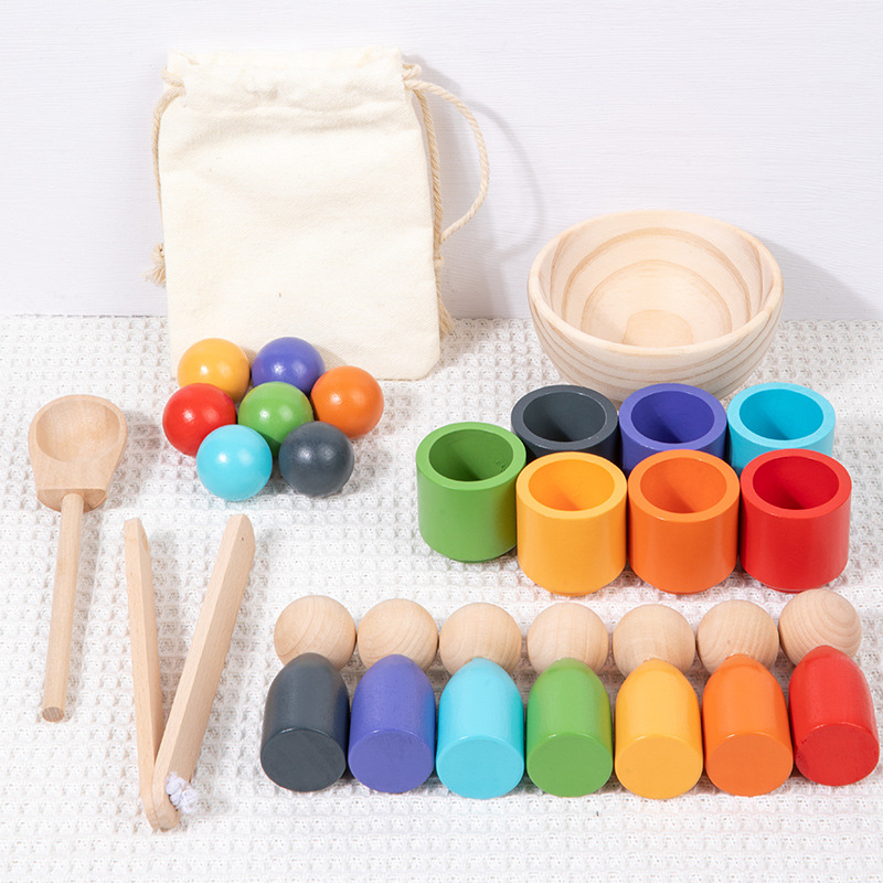 Montessori-Inspired 7-Color Wood Ball Cup Sorting Toy for Toddlers Educational Color Recognition Cognitive Matching 2026