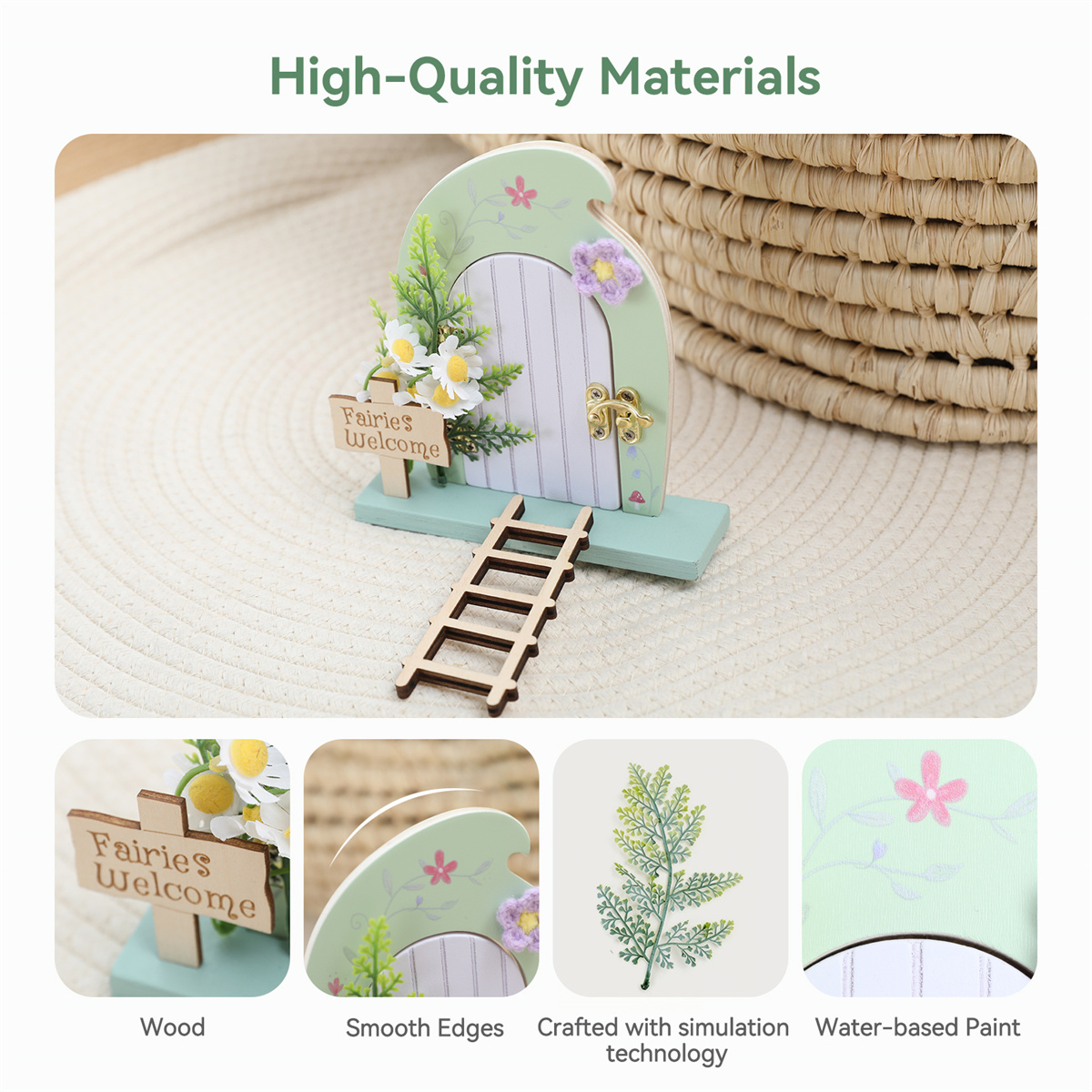 Tooth Fairy Door Kit Pastel Mint Green Wooden Fairy Door Kit Montessori Sensory Toy with CE/EN71 Certified Rocking Bead Maze