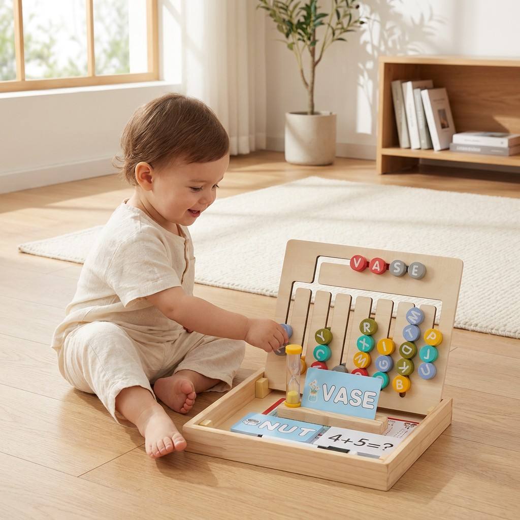 Wooden Spelling Math Learning Kit Alphabet Letter Slide Board Sight Cards Game Montessori Educational Toy for Toddlers Kids