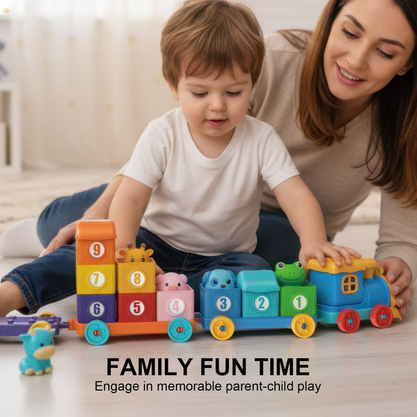 Toddler Early Learning Montessori Toys Farm Animals Train 10 Finger Puppets Sorting Counting Matching Toys