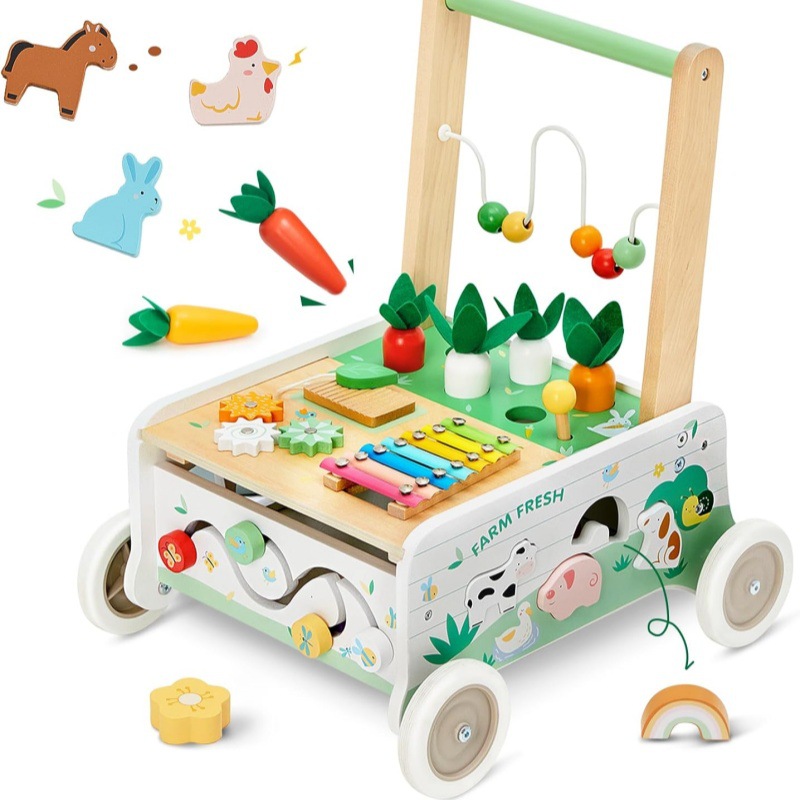 Adjustable Speed Montessori Push Walker Wooden Educational Activity Center Develops Motor Skills for Babies Stroller Toys