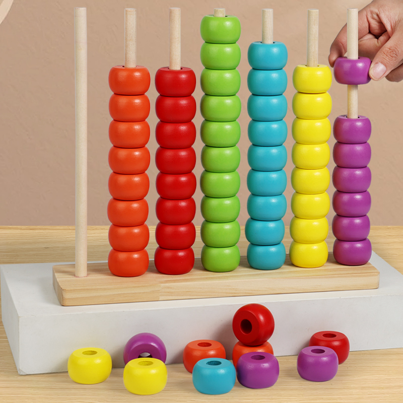 Montessori Sorting Stacking Ring Logic Beads Matching Number Counting Math Learning Educational Toys for Kids Boys Girls