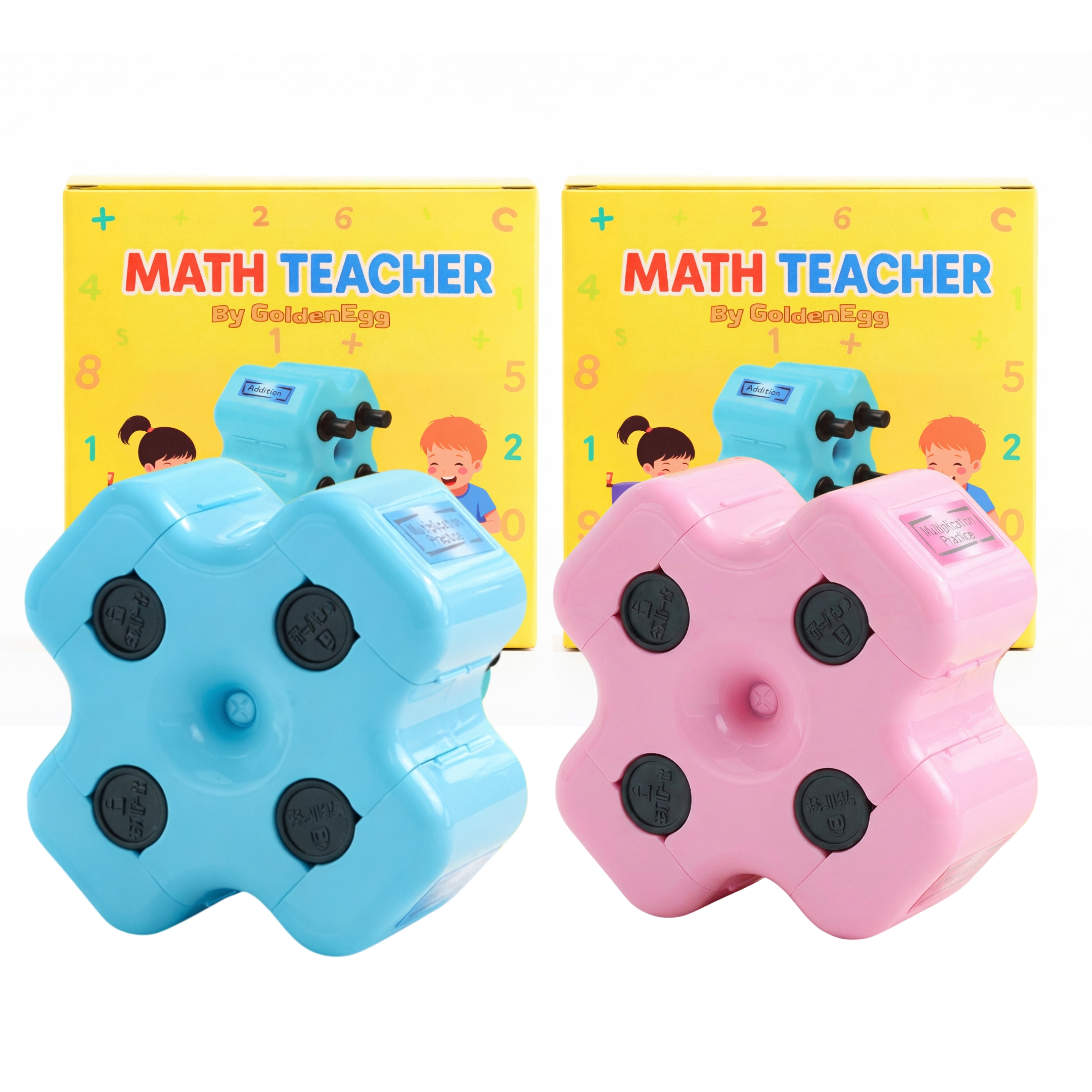 Math Teacher 4-in-1 Roller Stamp GoldenEgg Addition Subtraction Multiplication Fill-in-The-Blank Practice Ages 4-10 Non-Toxic