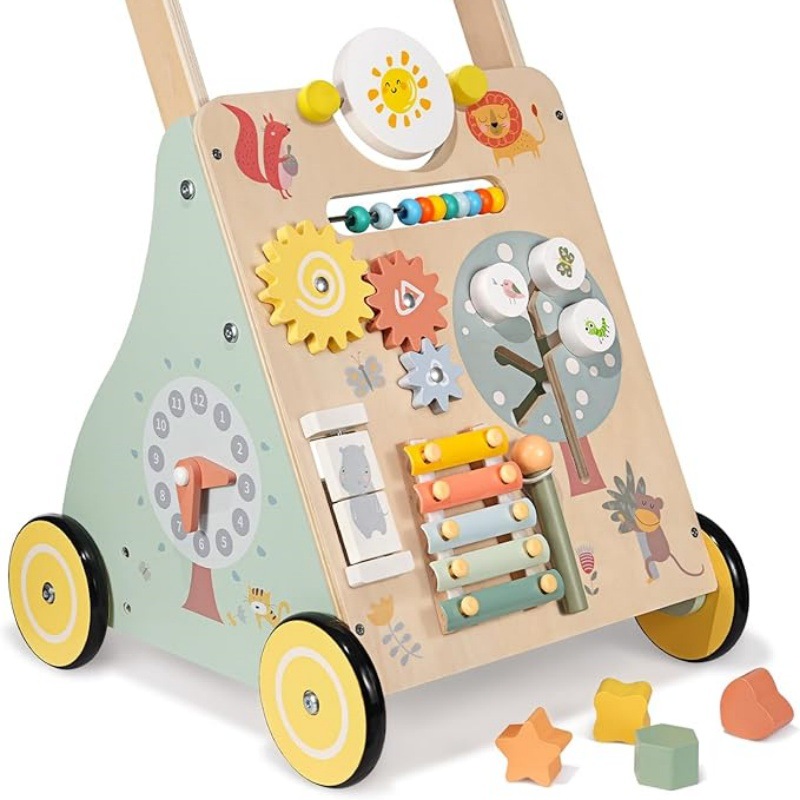 Adjustable Speed Montessori Push Walker Wooden Educational Activity Center Develops Motor Skills for Babies Stroller Toys