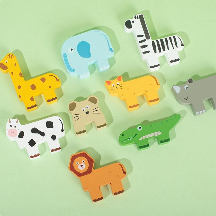 Montessori Wooden Animal Stacking Toys – 9 PCS Sorting Blocks for Toddlers Age 1-4