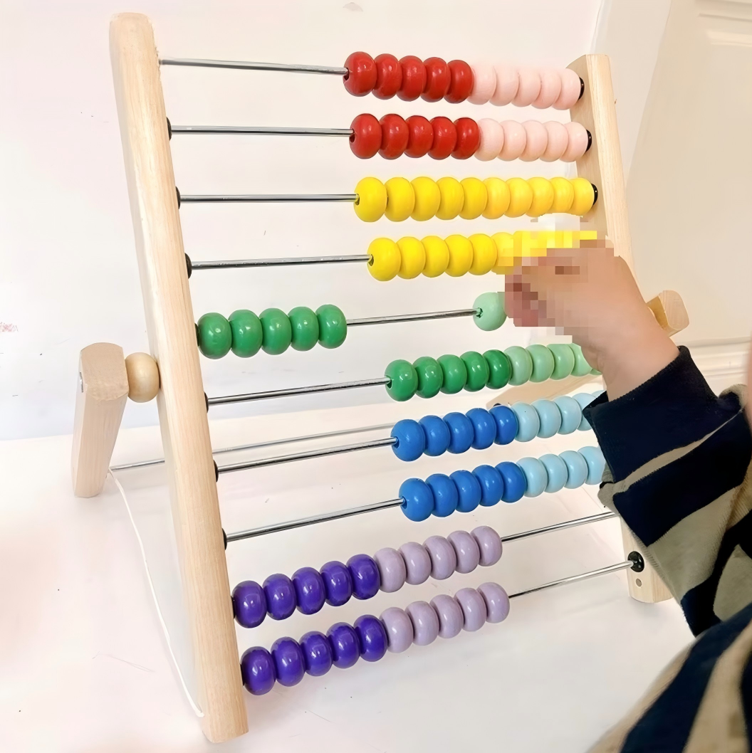 Montessori Early Education Tools Wooden Children's Educational Toys Colorful Vertical 10-Slot Abacus Math Calculation Ages 0-3