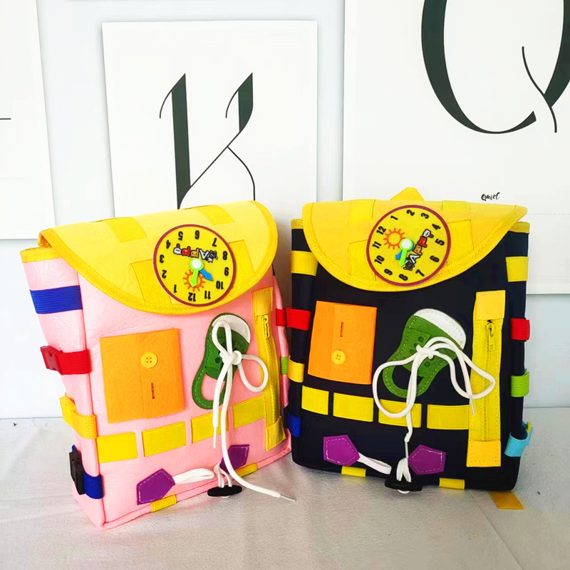 New Design Montessori Busy Board Bag Geometric Sensory Backpack Toy for Toddlers 1-3 Fashionable Gift for Boys Girls Autism