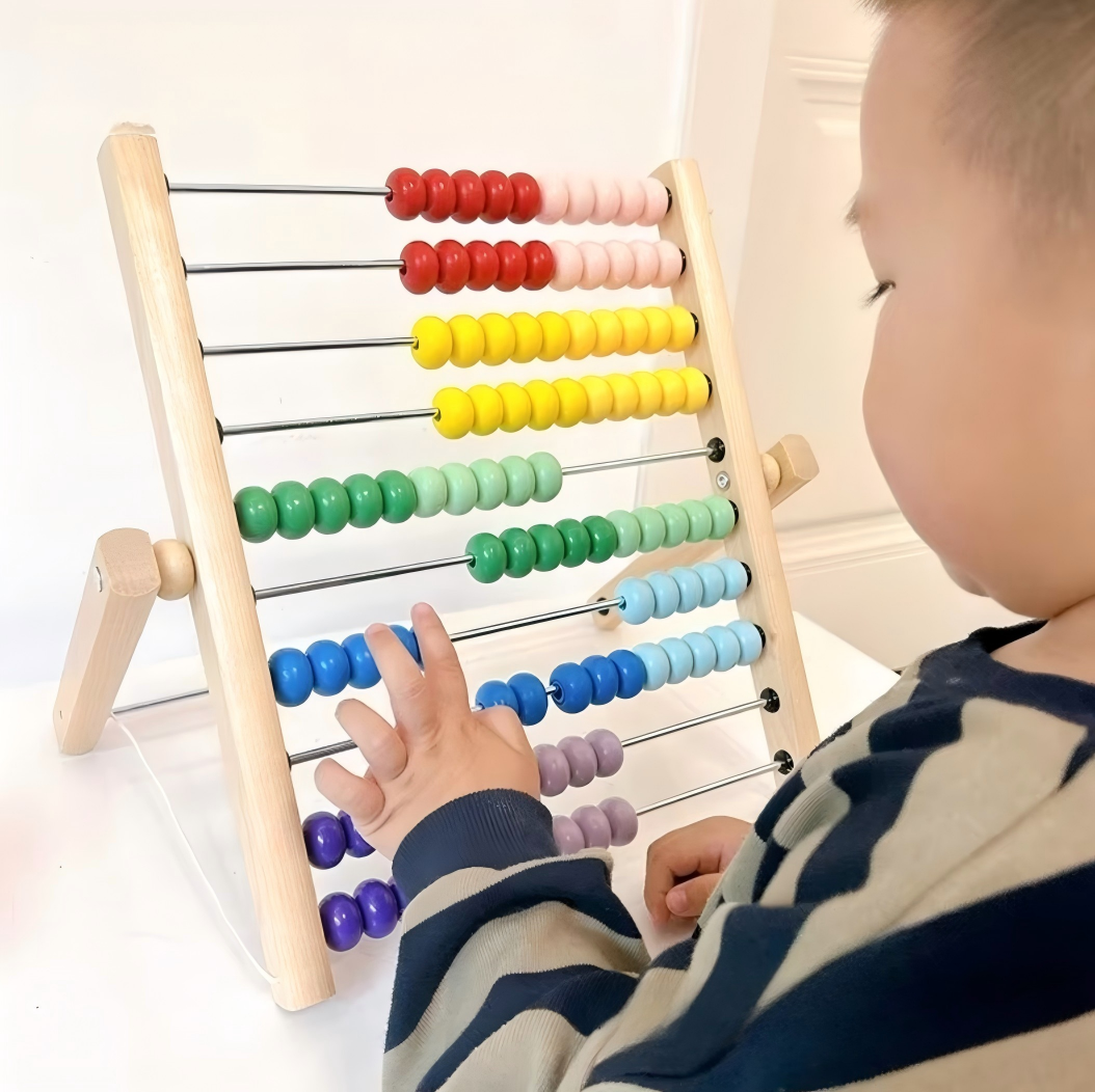 Montessori Early Education Tools Wooden Children's Educational Toys Colorful Vertical 10-Slot Abacus Math Calculation Ages 0-3