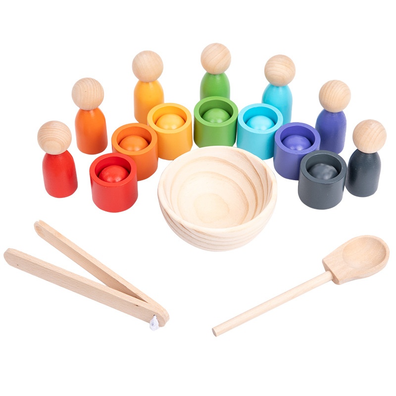 Montessori-Inspired 7-Color Wood Ball Cup Sorting Toy for Toddlers Educational Color Recognition Cognitive Matching 2026
