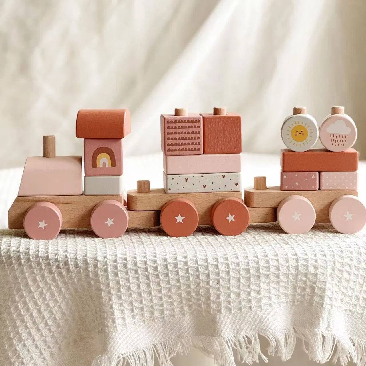 Montessori Wooden Stacking Building Block Train Toy for Toddlers