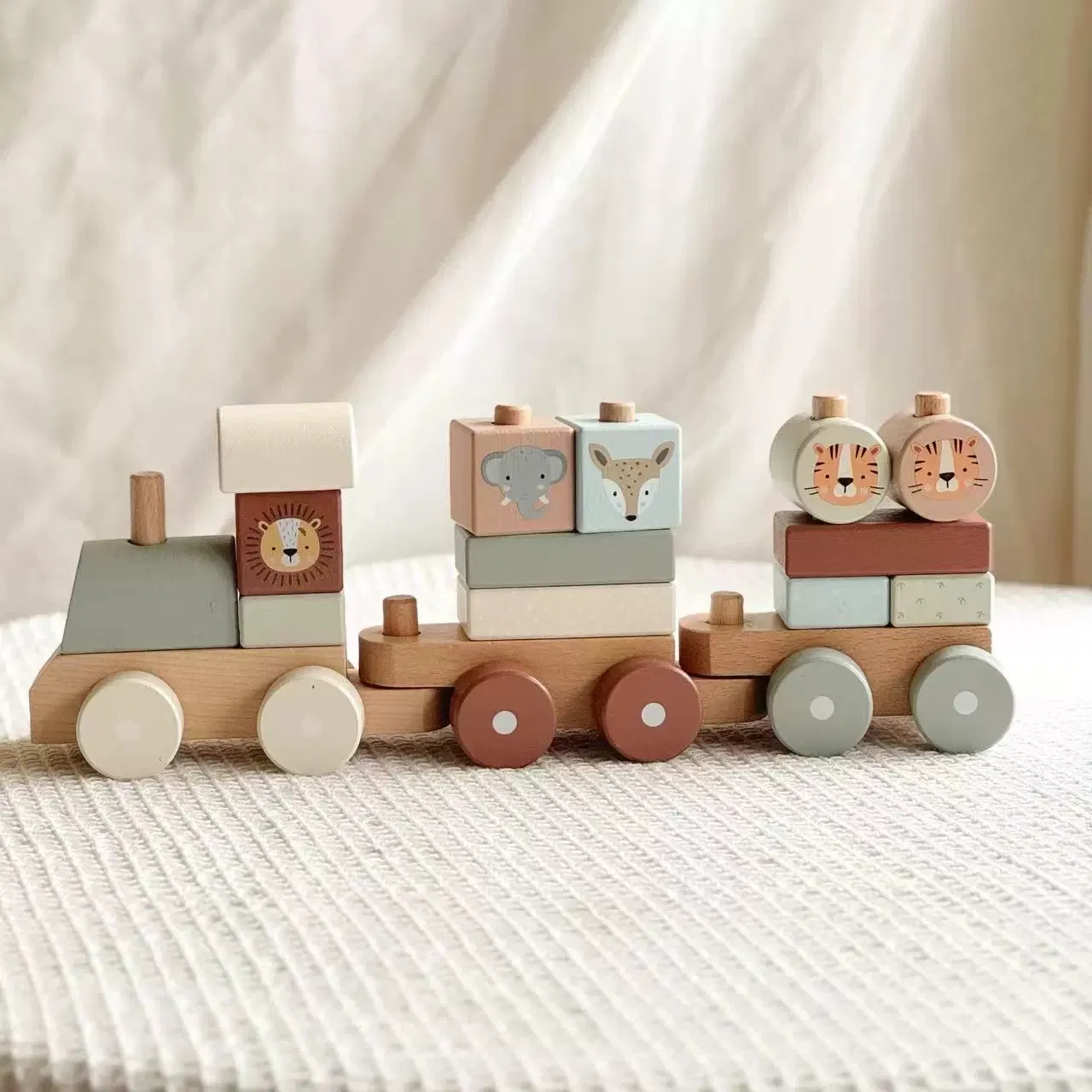 Montessori Wooden Stacking Building Block Train Toy for Toddlers