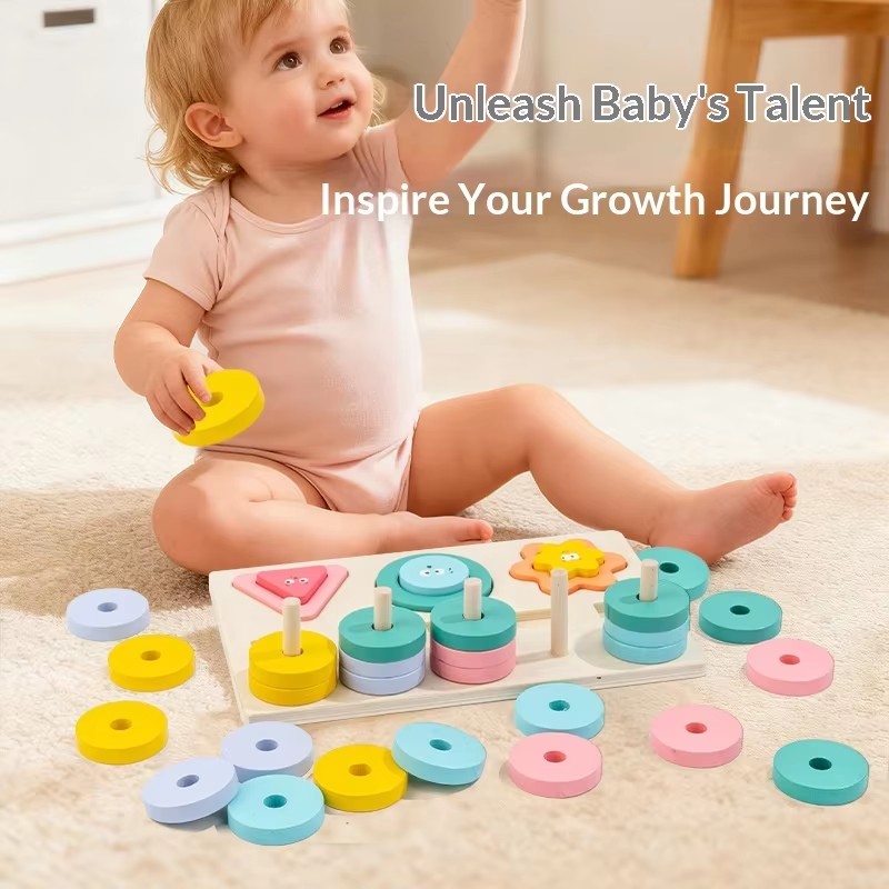 Montessori Wooden Educational Toy Shape Sorter Color Matching Fishing Activity Fine Motor Skill Training for Toddlers
