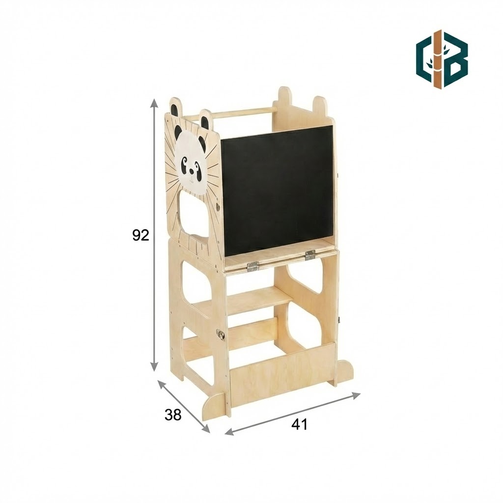 Montessori Bamboo Learning Tower Foldable Toddler Kitchen Helper Step Stool With Drawing Board Adjustable Kids Wholesale