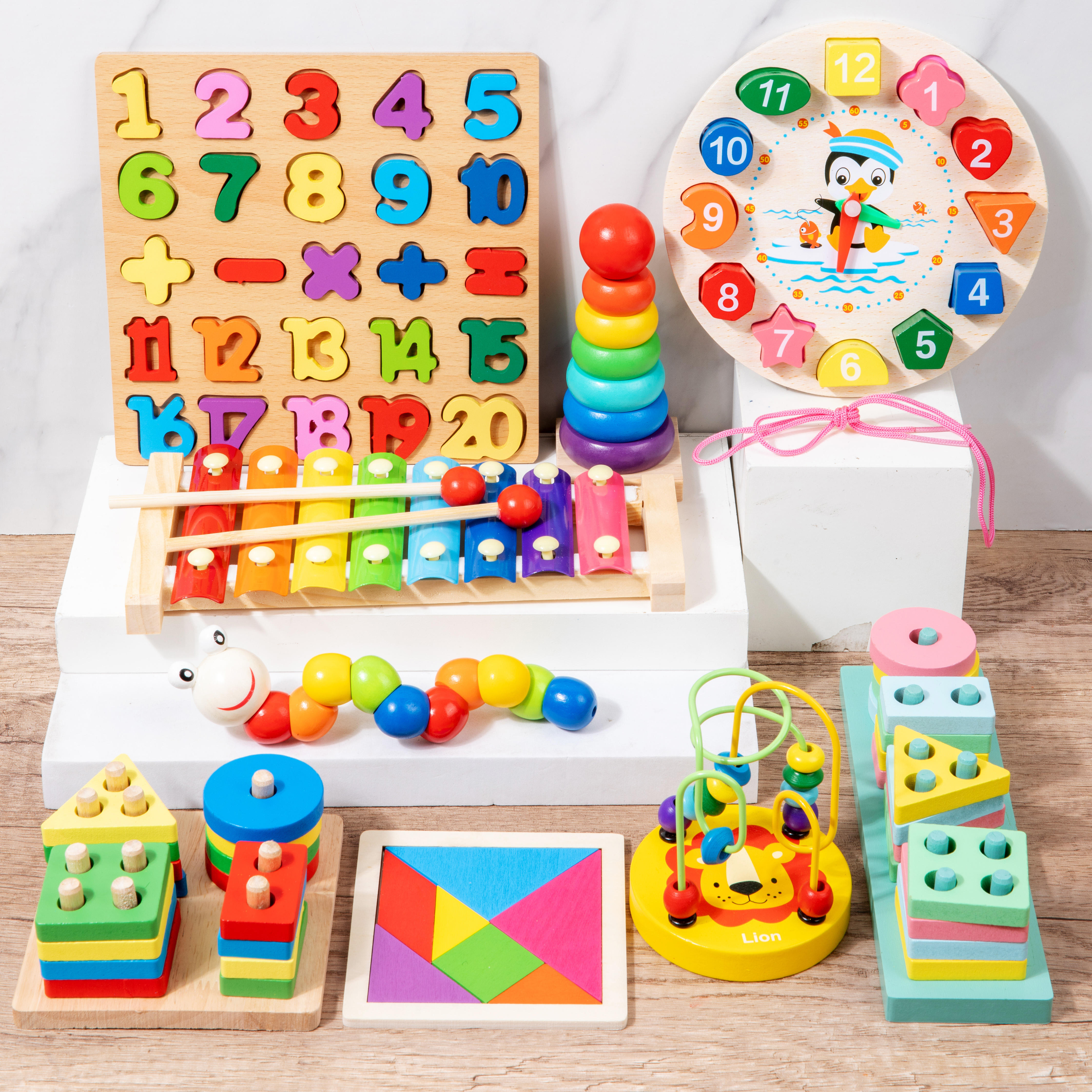 Qiaike Montessori Early Education Wooden Baby Intellectual Development Toys Children's Wooden Toy for 1 to 3-year-old Boys Girls
