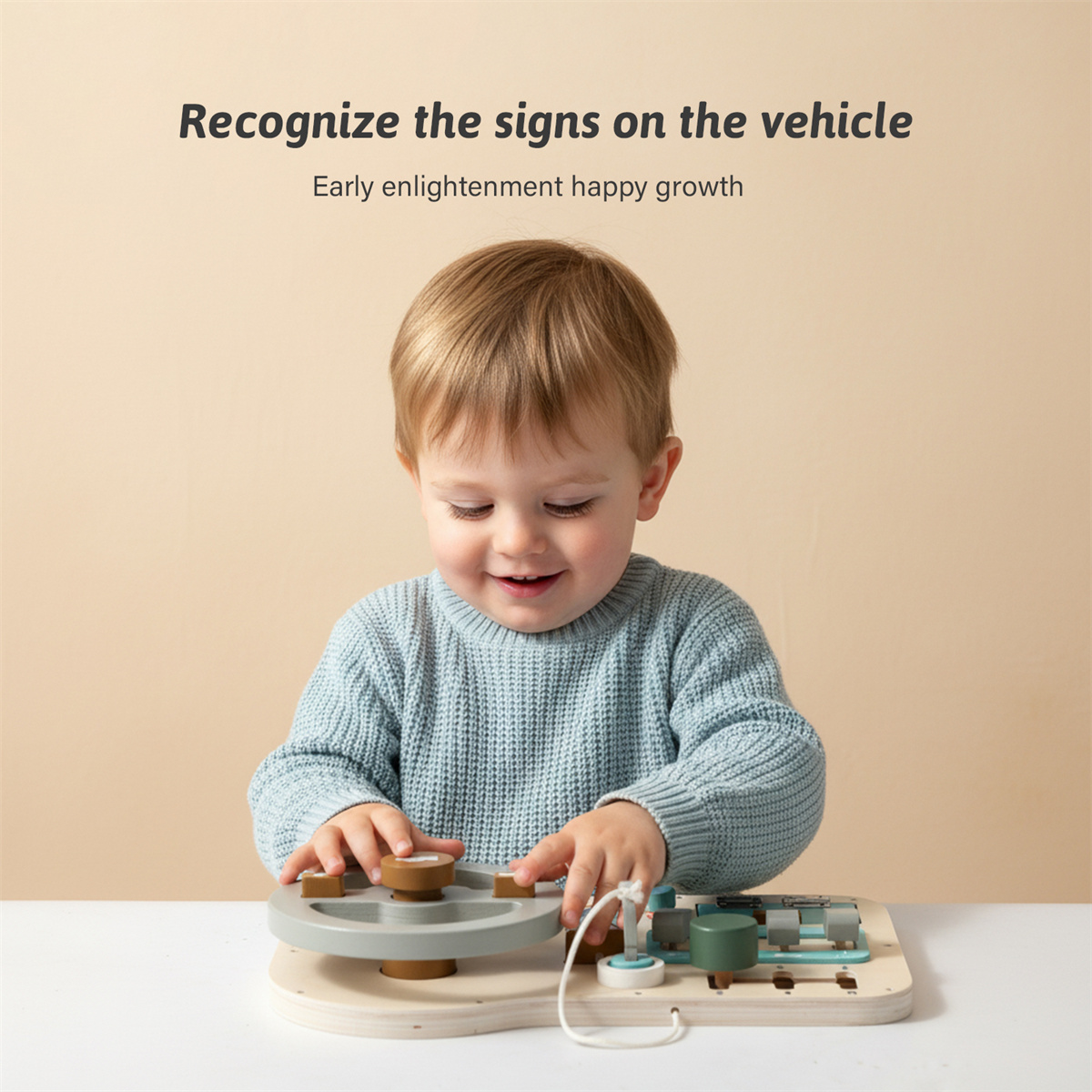 Toddler Driving Learning Eco-friendly Wooden Steering Wheel Educational Busy Board Montessori Toys Children Ages 2-7 Years