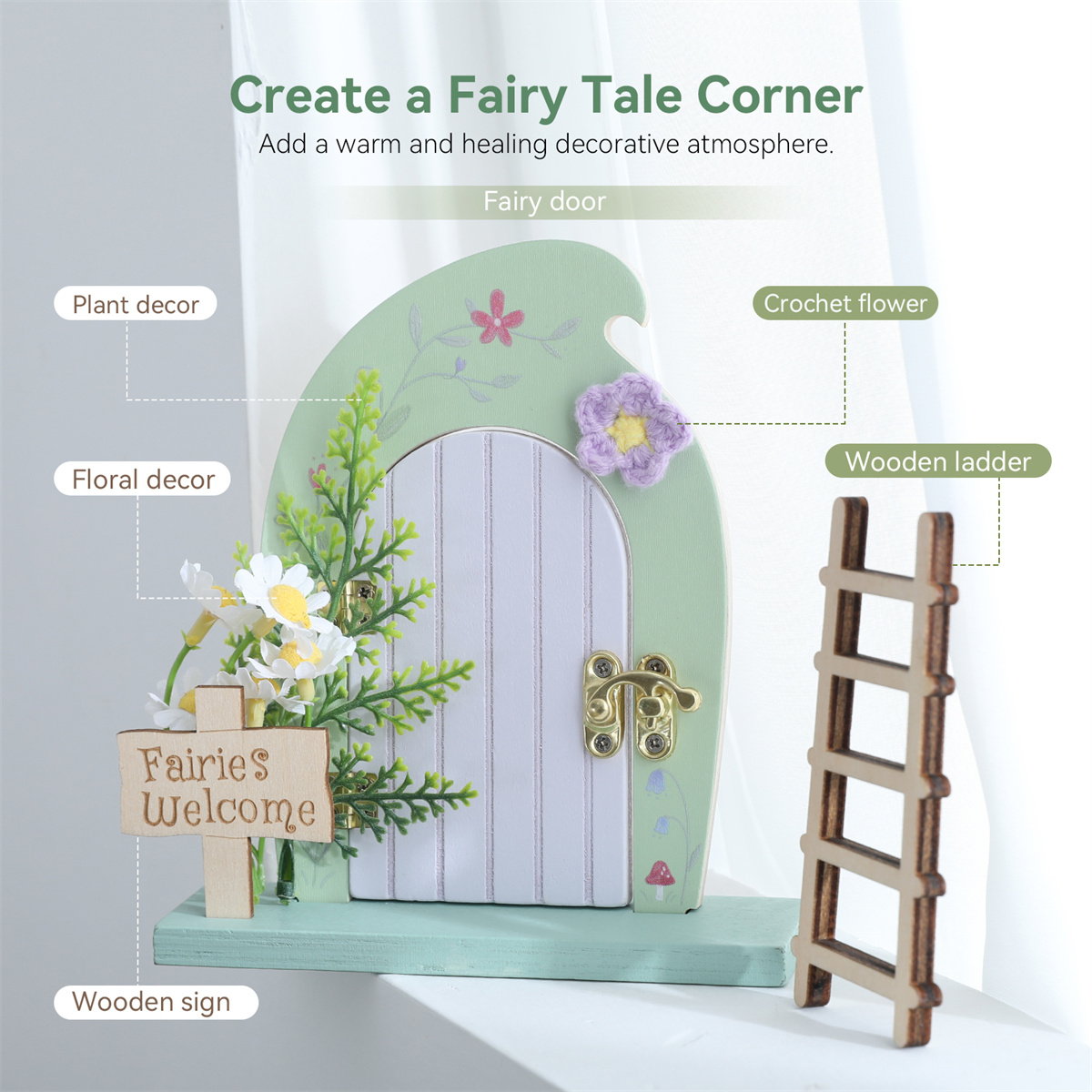 Tooth Fairy Door Kit Pastel Mint Green Wooden Fairy Door Kit Montessori Sensory Toy with CE/EN71 Certified Rocking Bead Maze