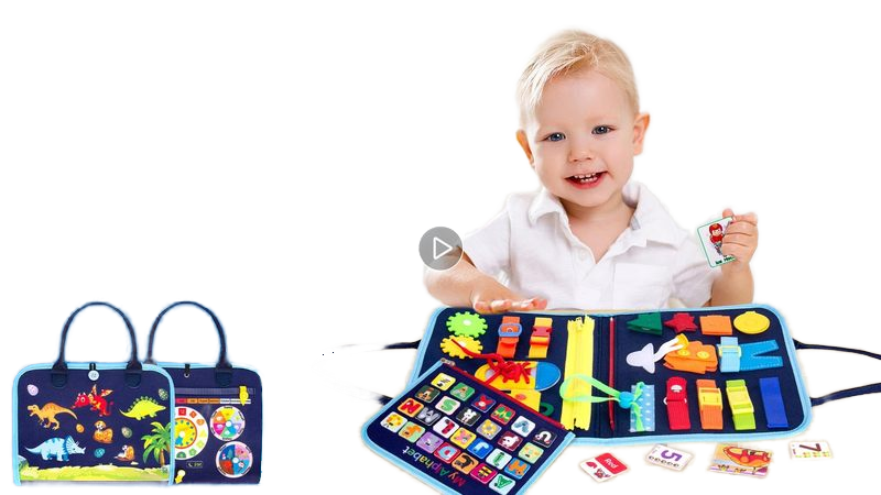 Montessori Toy Busy Board Felt Buckle Training Game Early Educational Sensory Learning Felt Busy Board for Kids
