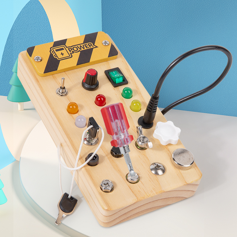 Multifunctional Creative Wooden Switch Busy Board Montessori Sensory Activity Wall Panel Fine Motor Skills Educational Toy