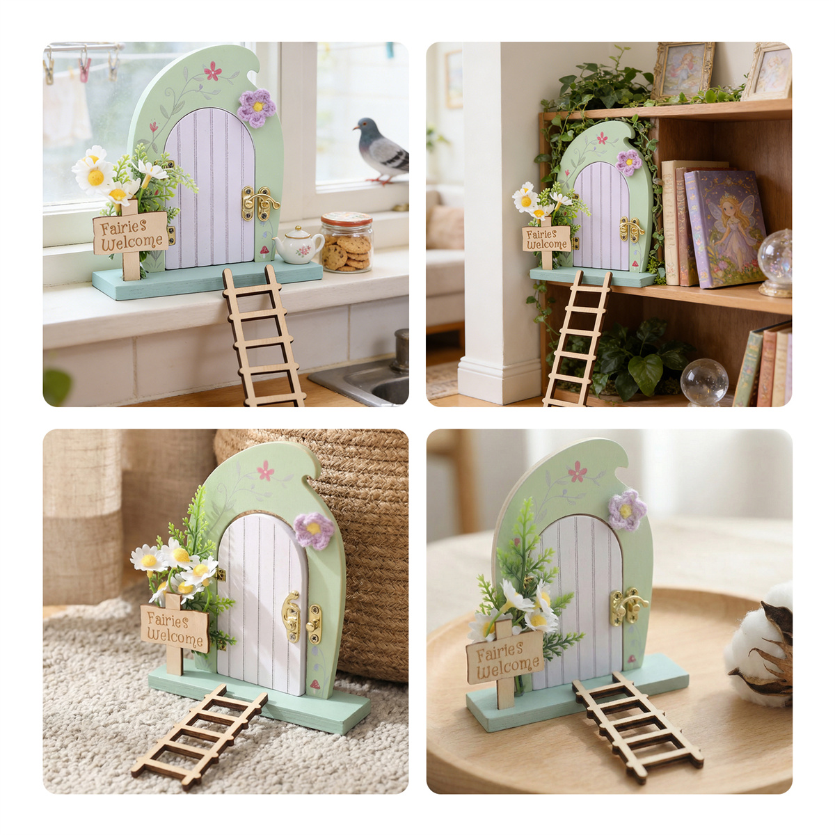 Tooth Fairy Door Kit Pastel Mint Green Wooden Fairy Door Kit Montessori Sensory Toy with CE/EN71 Certified Rocking Bead Maze