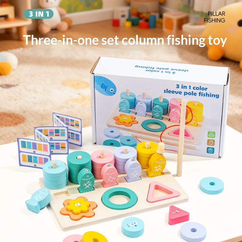 Montessori Wooden Educational Toy Shape Sorter Color Matching Fishing Activity Fine Motor Skill Training for Toddlers