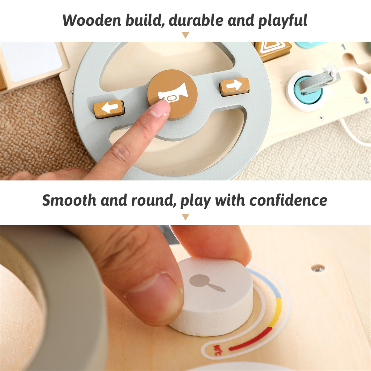Toddler Driving Learning Eco-friendly Wooden Steering Wheel Educational Busy Board Montessori Toys Children Ages 2-7 Years