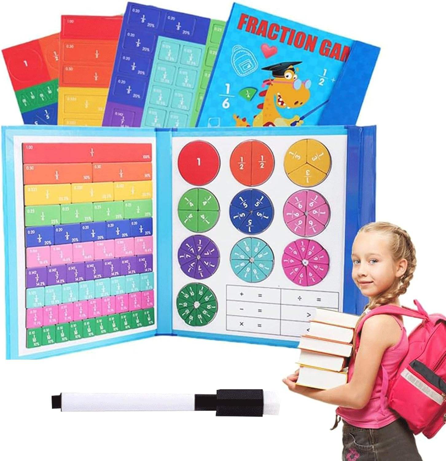 Popular Children Magnetic Fraction Learning Math Learning Games Fraction Book Set Teaching Aids Montessori Kids Arithmetic Toy