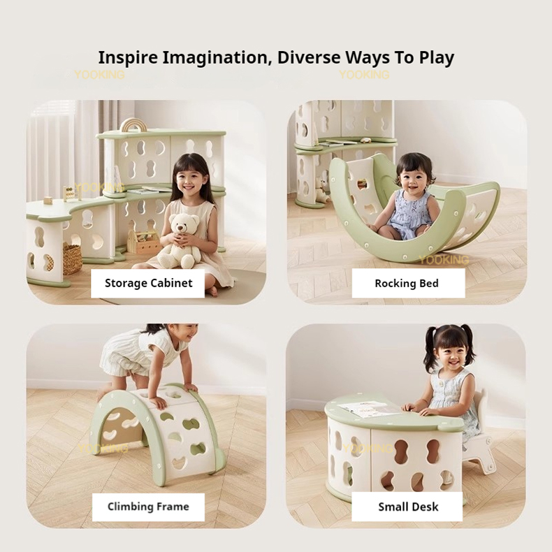 Modular Multifunction Playroom Storage Climbing Table Convertible Open Ended Learning Furniture 4 in 1 Montessori Play Furniture