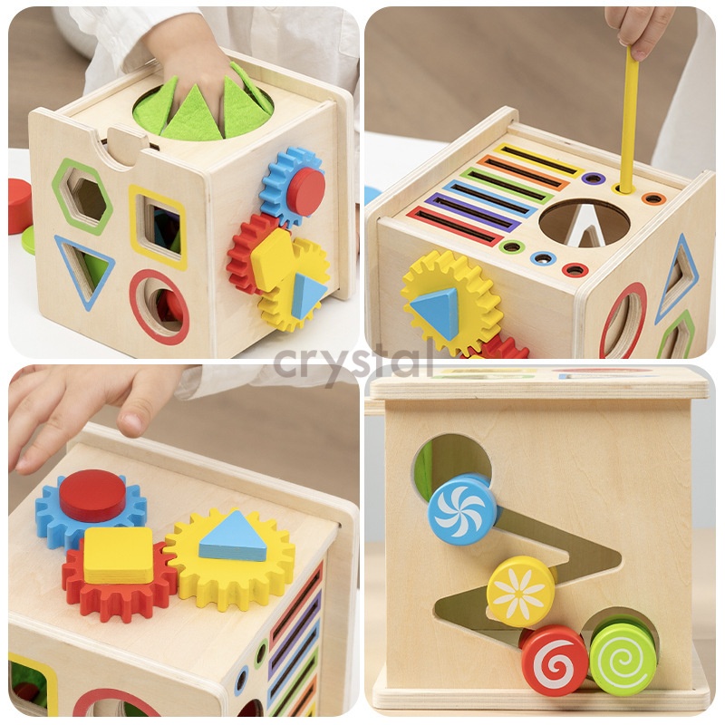 Crystal New 8 in 1 Montessori Intelligence Cube Colorful Bead Maze Shape Sorter Fine Motor Skill Toys for Kids Boys Girls