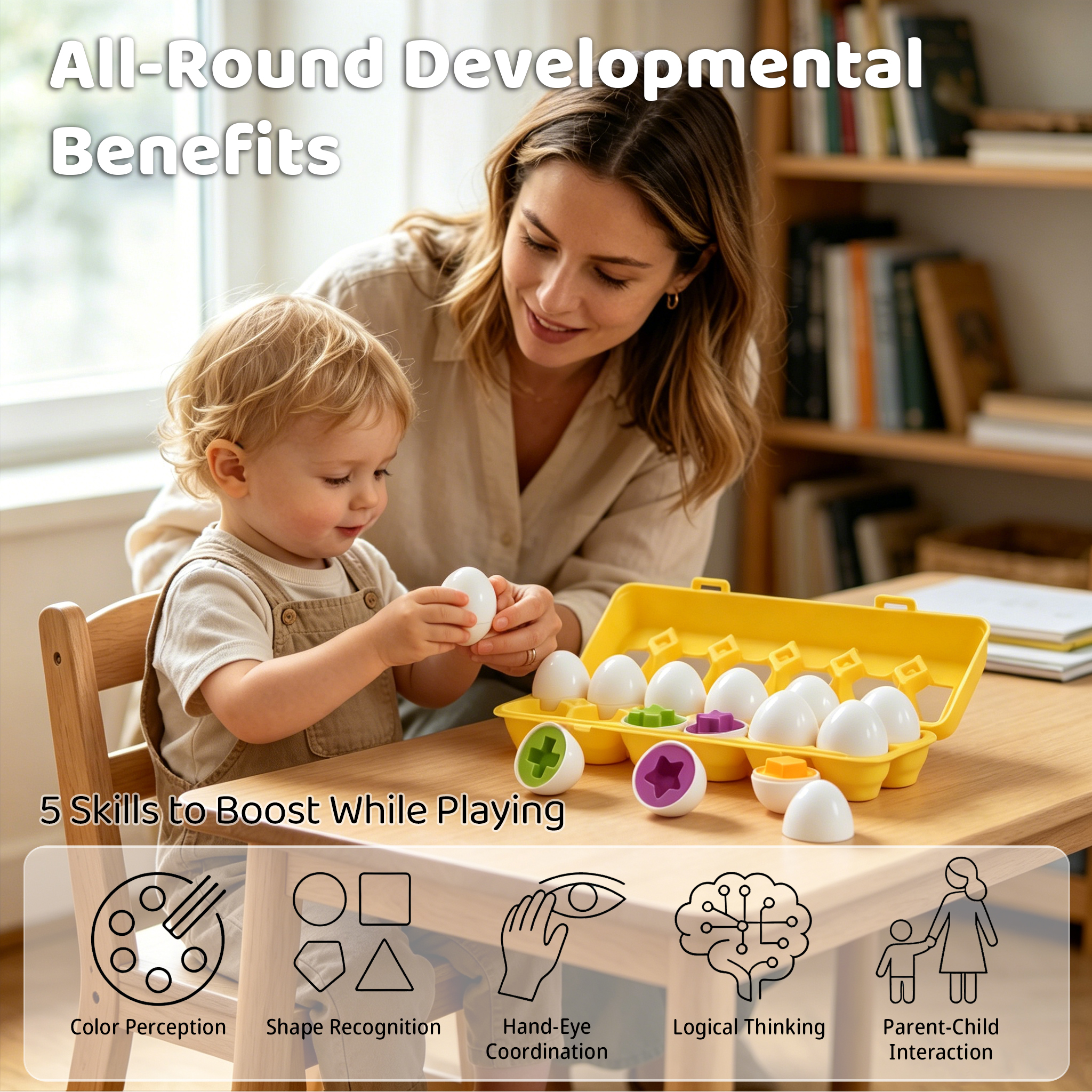 New Arrival Montessori Educational Toy for Toddlers Matching Eggs Game for Shape Color Recognition Sorting Nesting Stacking Toy
