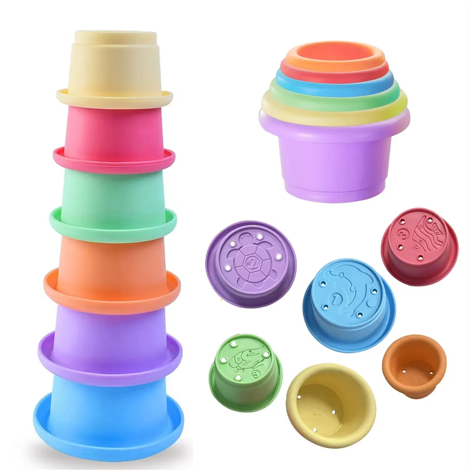 Eco-Friendly Soft TPR Baby Stacking Nesting Cups Toy Montessori Toys for Toddlers 6+ Months