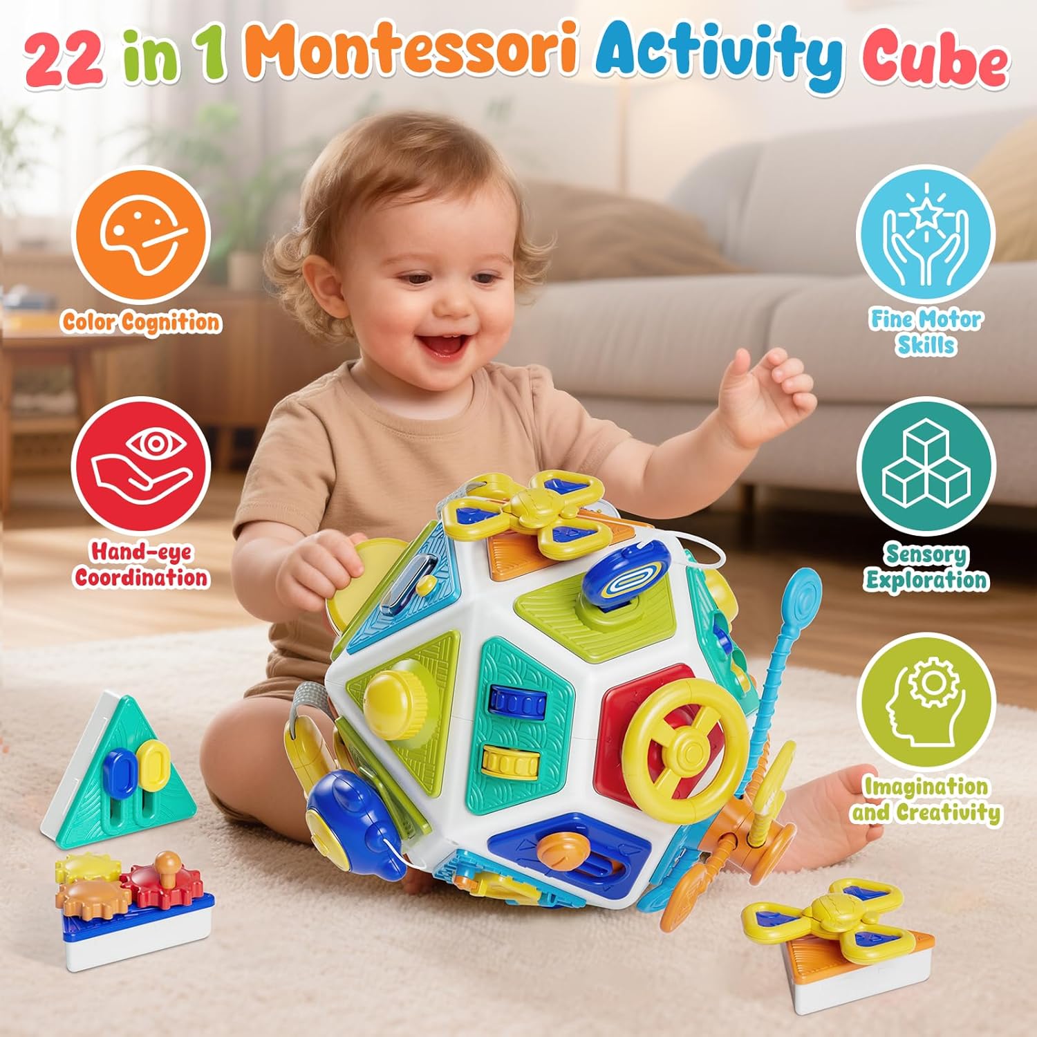 22-in-1 Toddler Activity Cube Montessori Busy Board Other Educational Toys Sensory Learning Travel Toy for Fine Motor Skills