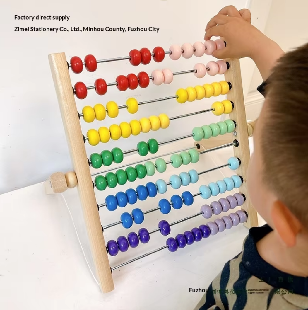Montessori Early Education Tools Wooden Children's Educational Toys Colorful Vertical 10-Slot Abacus Math Calculation Ages 0-3